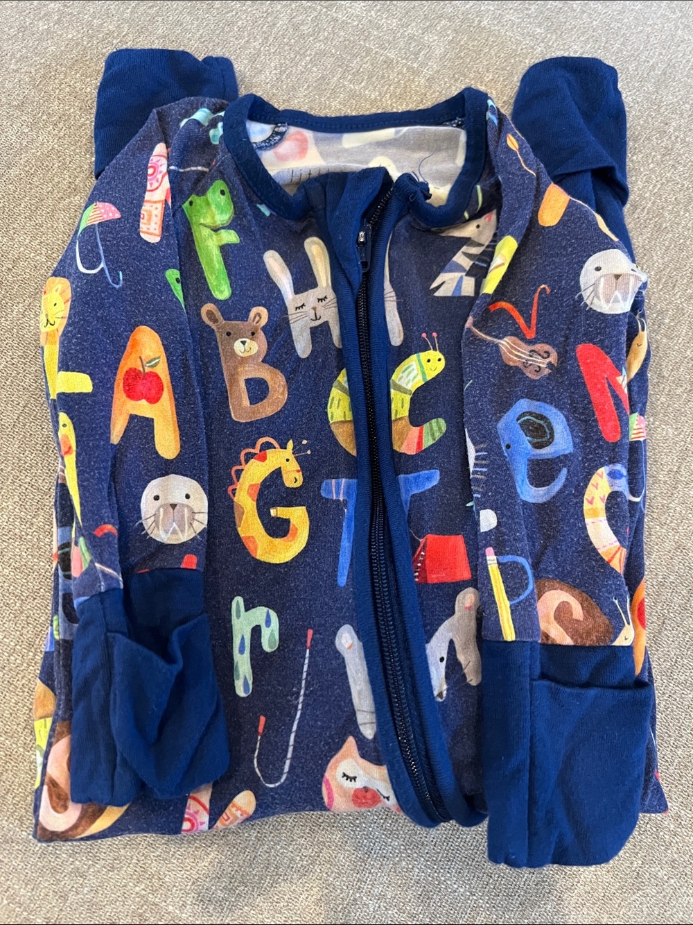 Little Sleepies Baby Navy Alphabet Animal Zip-Up Pajamas
